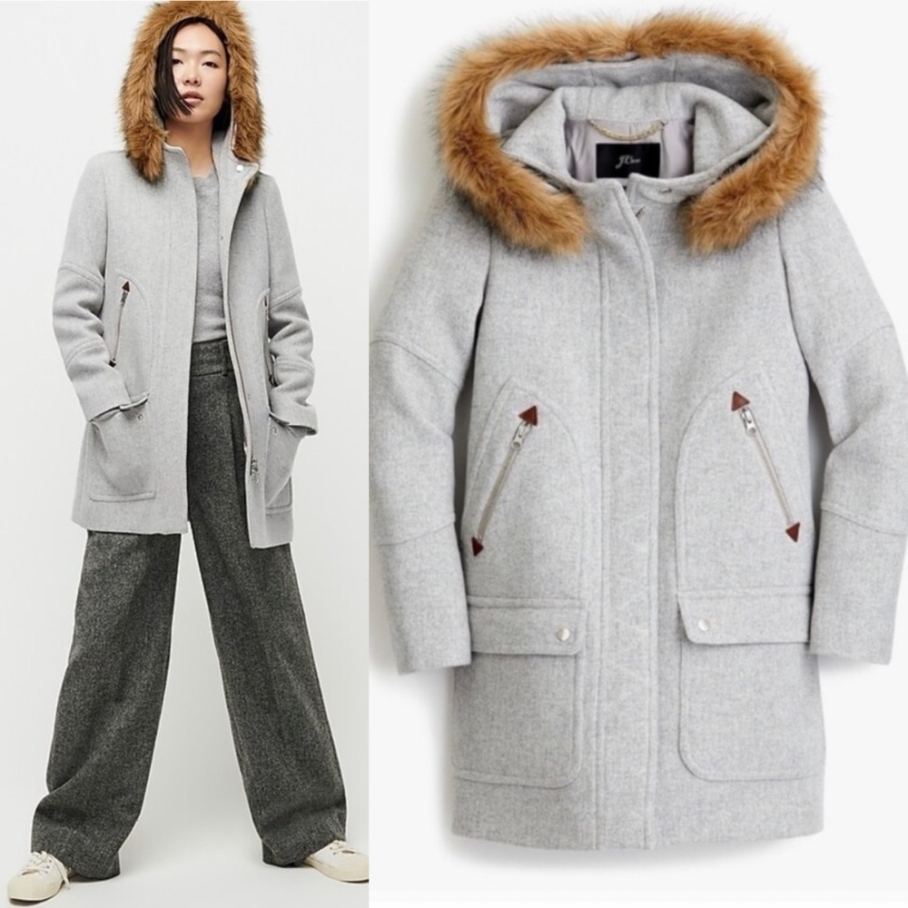 J.Crew New Chateau Parka in Italian Stadium Cloth Jacket Coat Gray Size 0